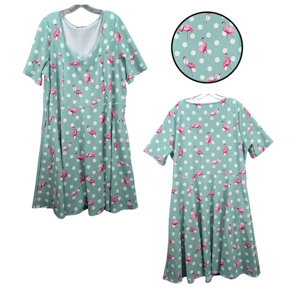 Popsy Clothing Flamingo Midi Dress Short Sleeve Cottage Stretch Women's Plus 5X? - Picture 1 of 12